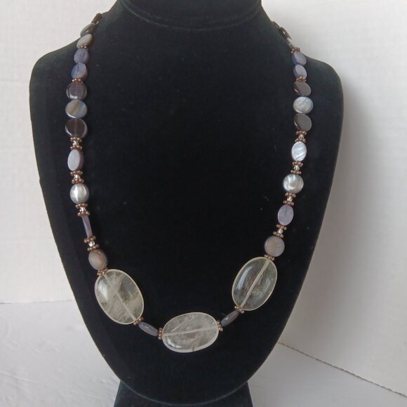 Handmad Grey & Black Necklace with Marbled Beads & Cloudy Agate Ovals 23 inches - Picture 16 of 16